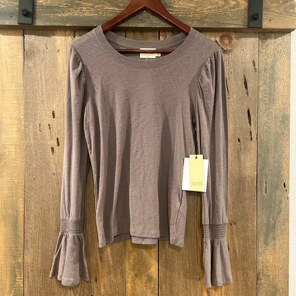 NWT Nation LTD 100% Pima Cotton long-sleeve T-shirt Blouse Smock Cuffs Small